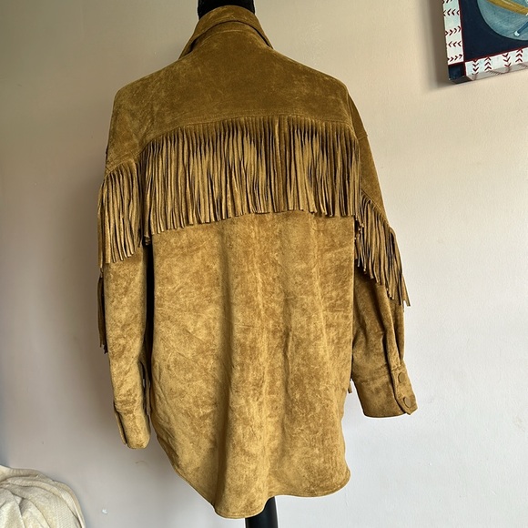 Zara Faux Suede Overshirt /shacket with Fringe - Picture 3 of 10